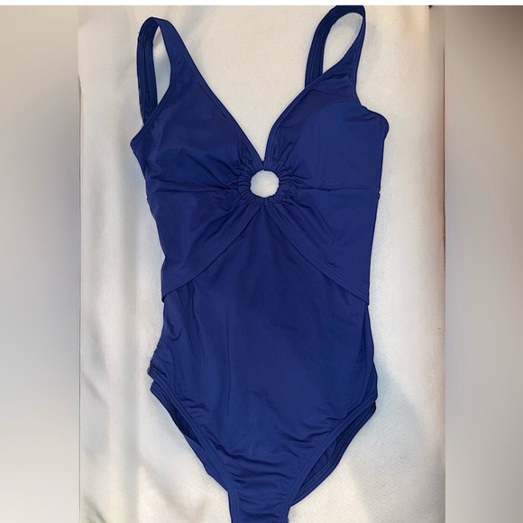 Tommy Bahama Swimsuit Mare Navy Royal One Piece grommet ring 12 tummy control - Picture 2 of 9